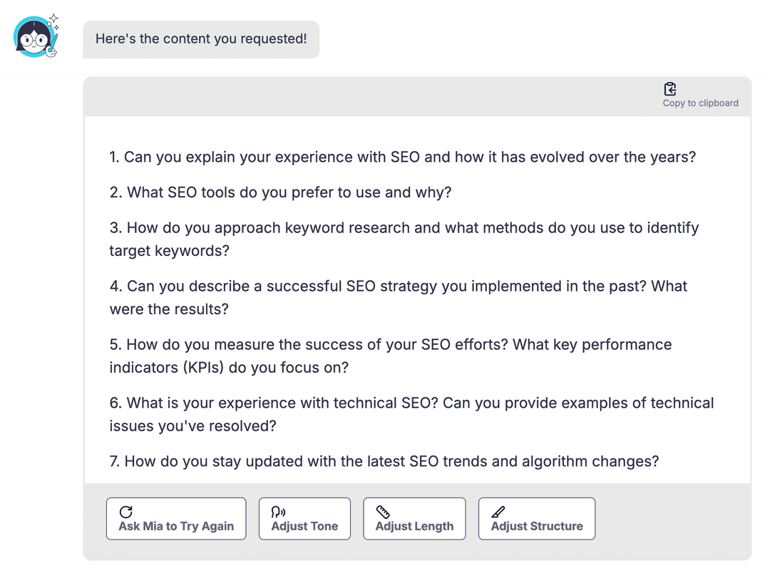 Interview question generator powered by hire mia